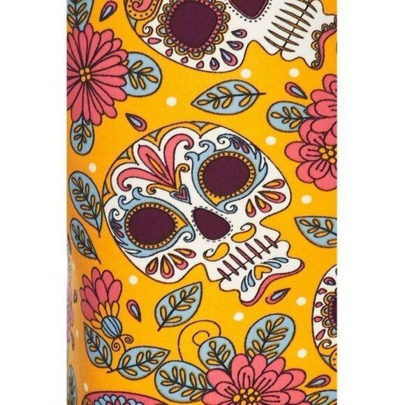 Plus Size Womens Buttery soft floral petal sugar skull leggings - Picture 7 of 10